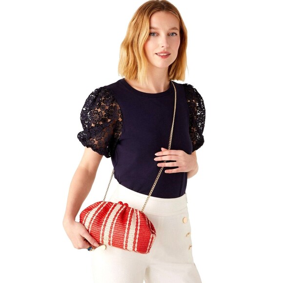 New Kate Spade Scrunchy Convertible Clutch Heirloom Straw - Picture 4 of 6